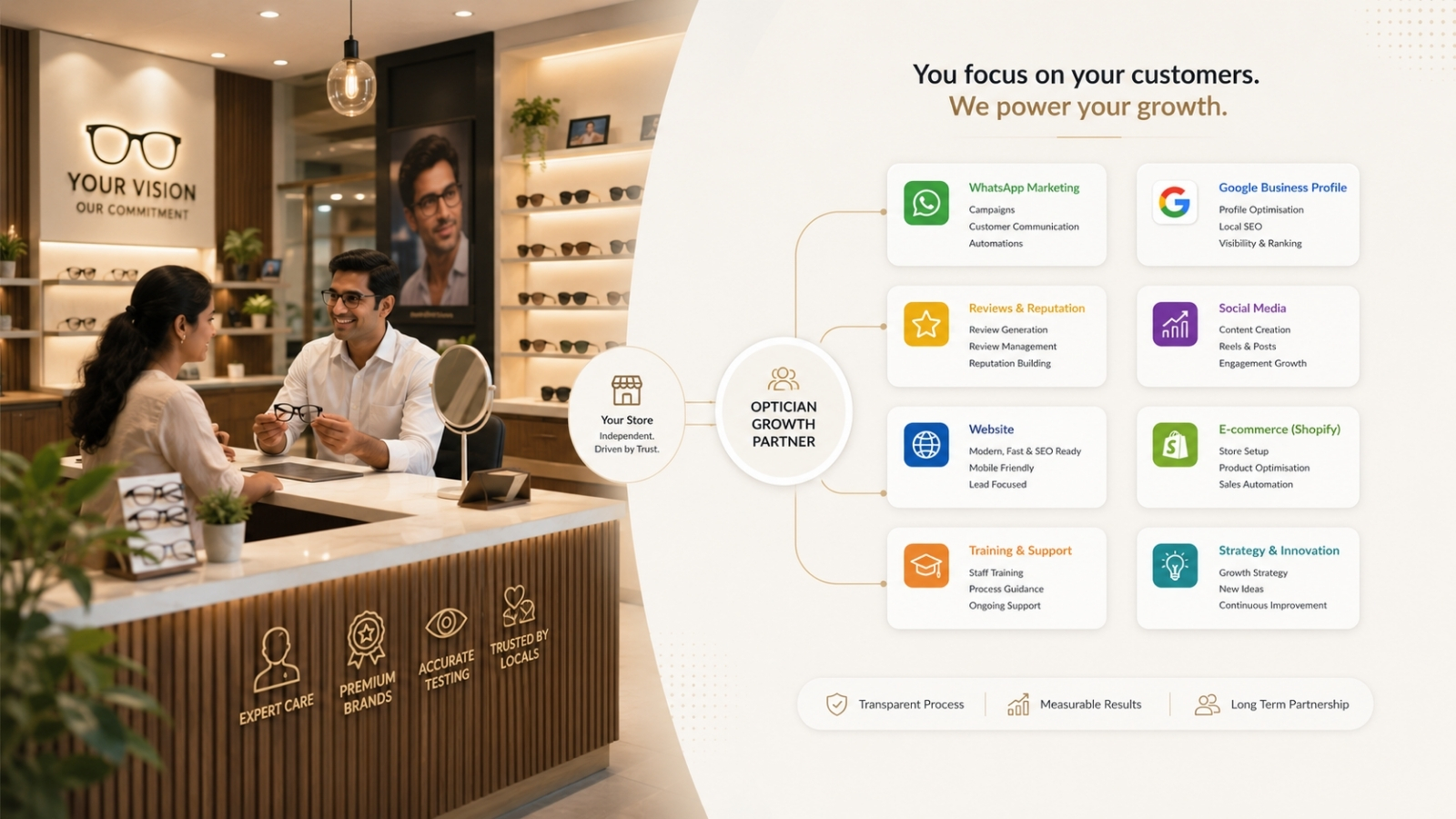 Independent optical store with premium backend support