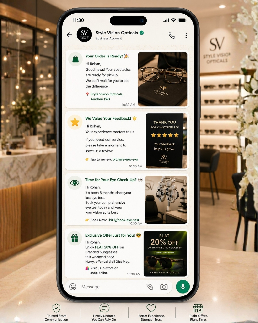 WhatsApp API for Optical Stores mobile visual